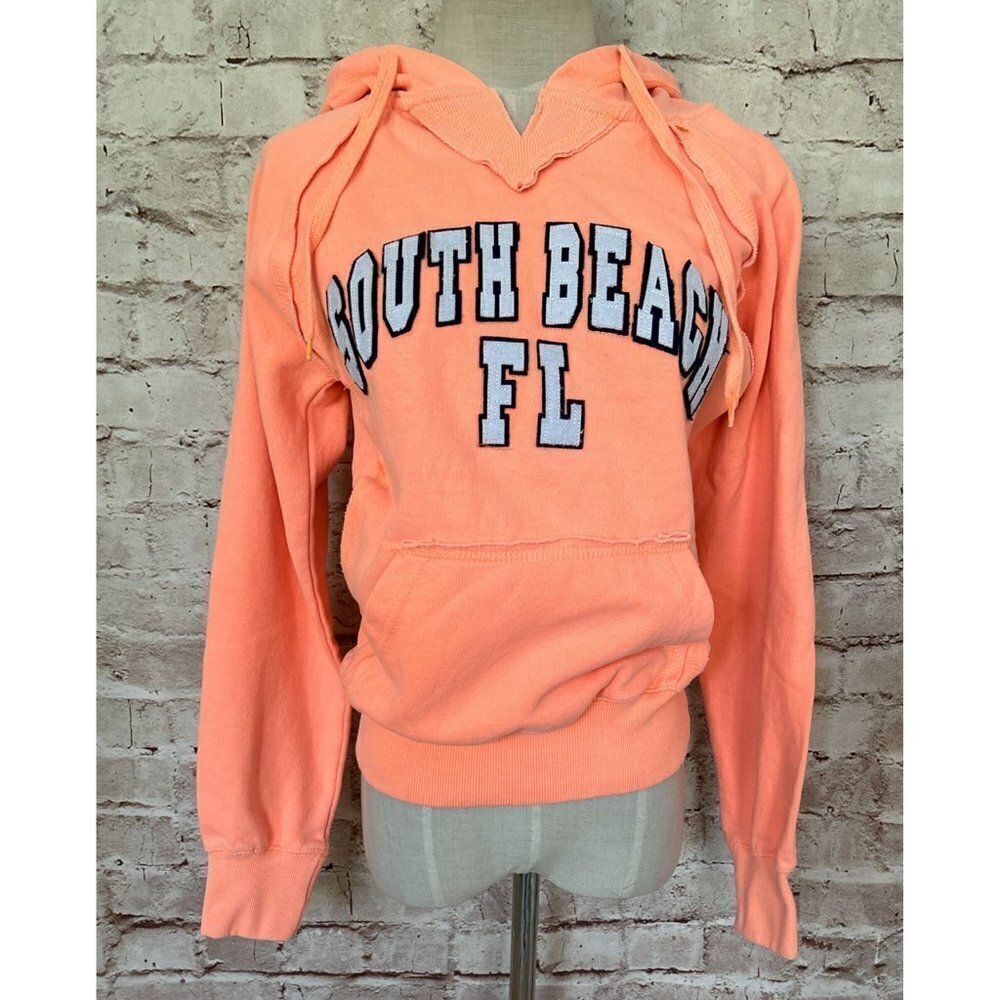 US Apparel South Beach Florida Womens Medium Hoodie Pullover Pastel Coral Orange